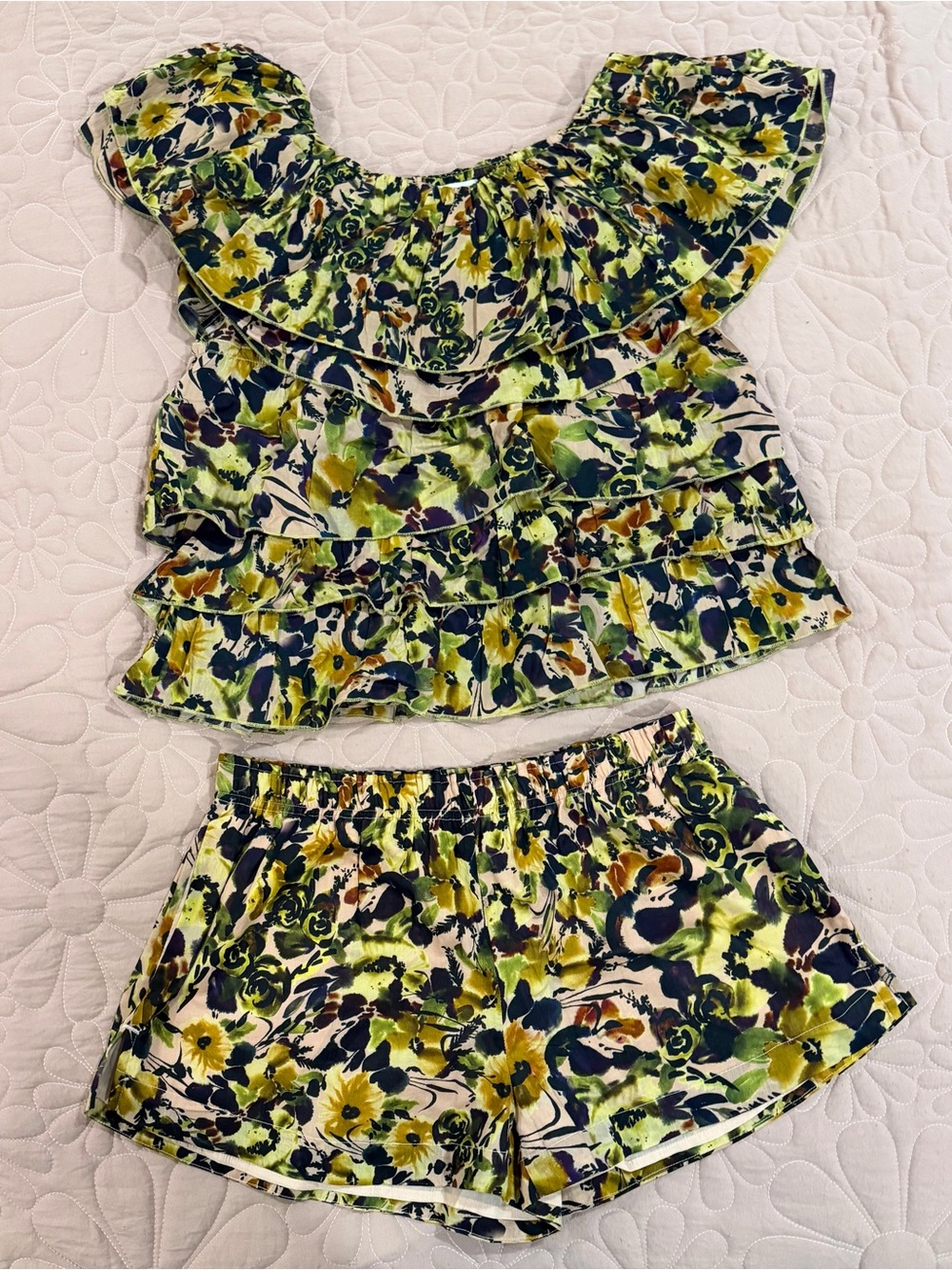 Something Navy Floral Printed Blouse in Green, Navy, and Cream